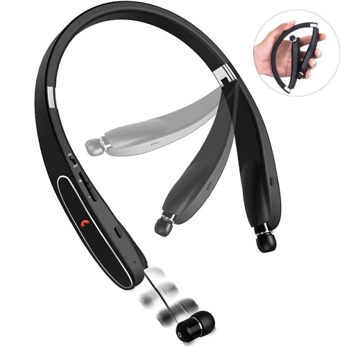Foldable Sports Stereo In-ear Retractable Earbuds Wireless Neckband Bluetooth Headphones for iPhone and Android